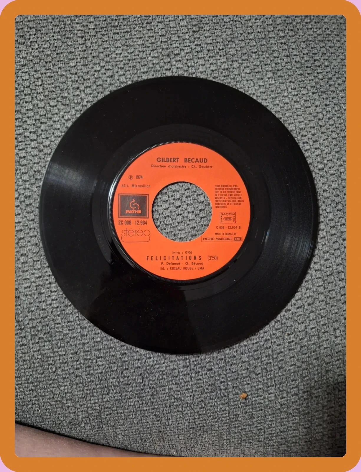 Vinyl 45 tours Gilbert Becaud Felcitations – photo 3